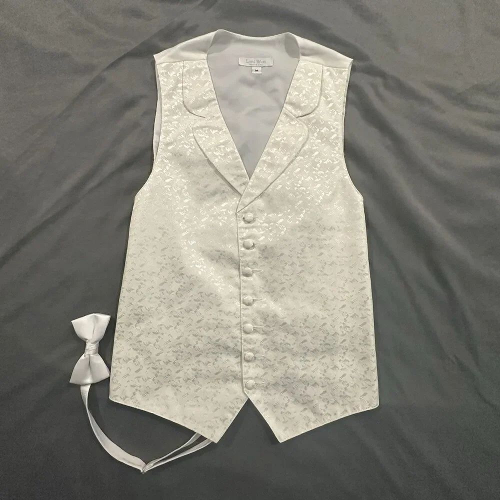 Vintage Lord West Tuxedo Vest Made in USA Mens M Adjustable Button Front White